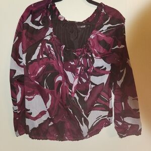 a.n.a Maroon and Black Floral Blouse